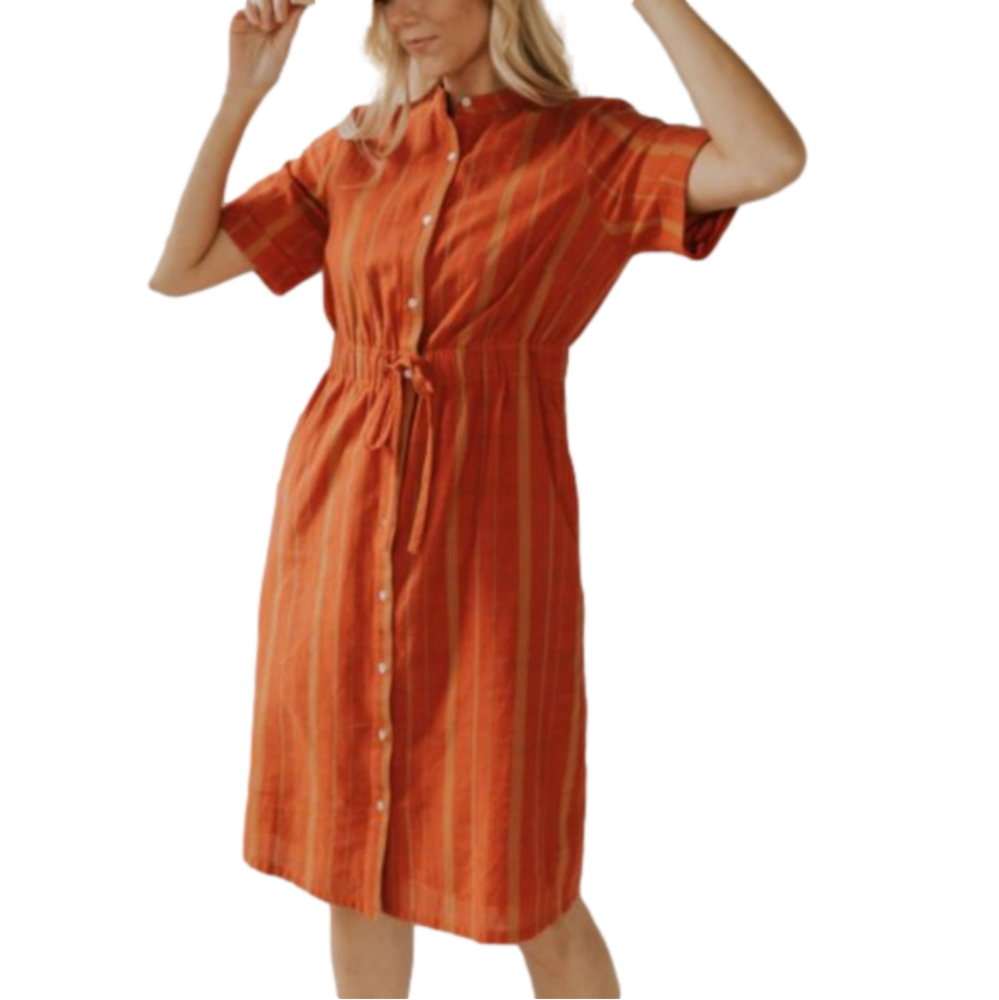 Roolee Scarlet Tie Waist Dress Orange Plaid Medium NWT